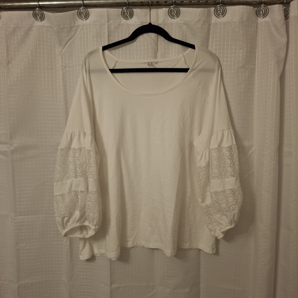 Chic White Blouse with Lace Sleeves